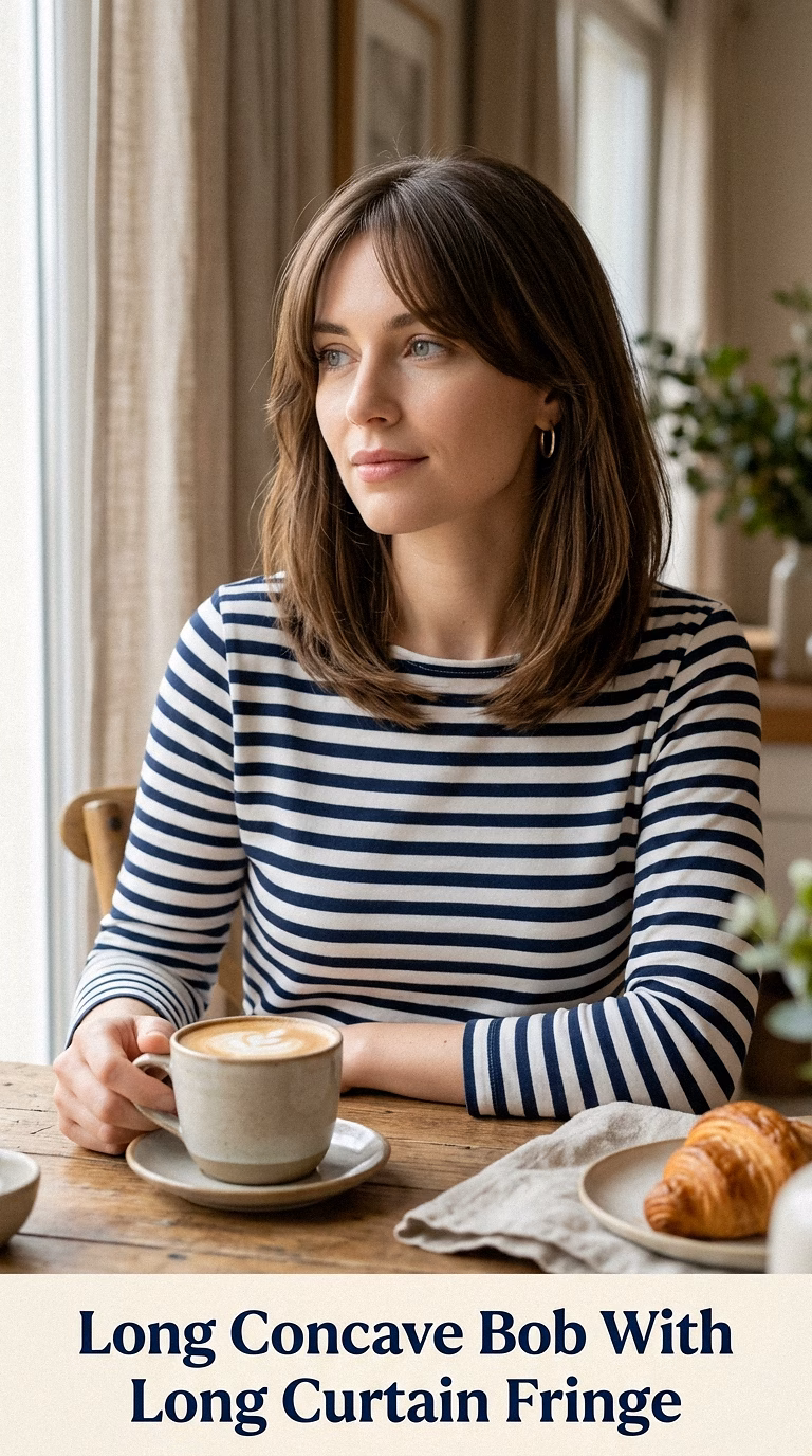 Long Concave Bob With Long Curtain Fringe