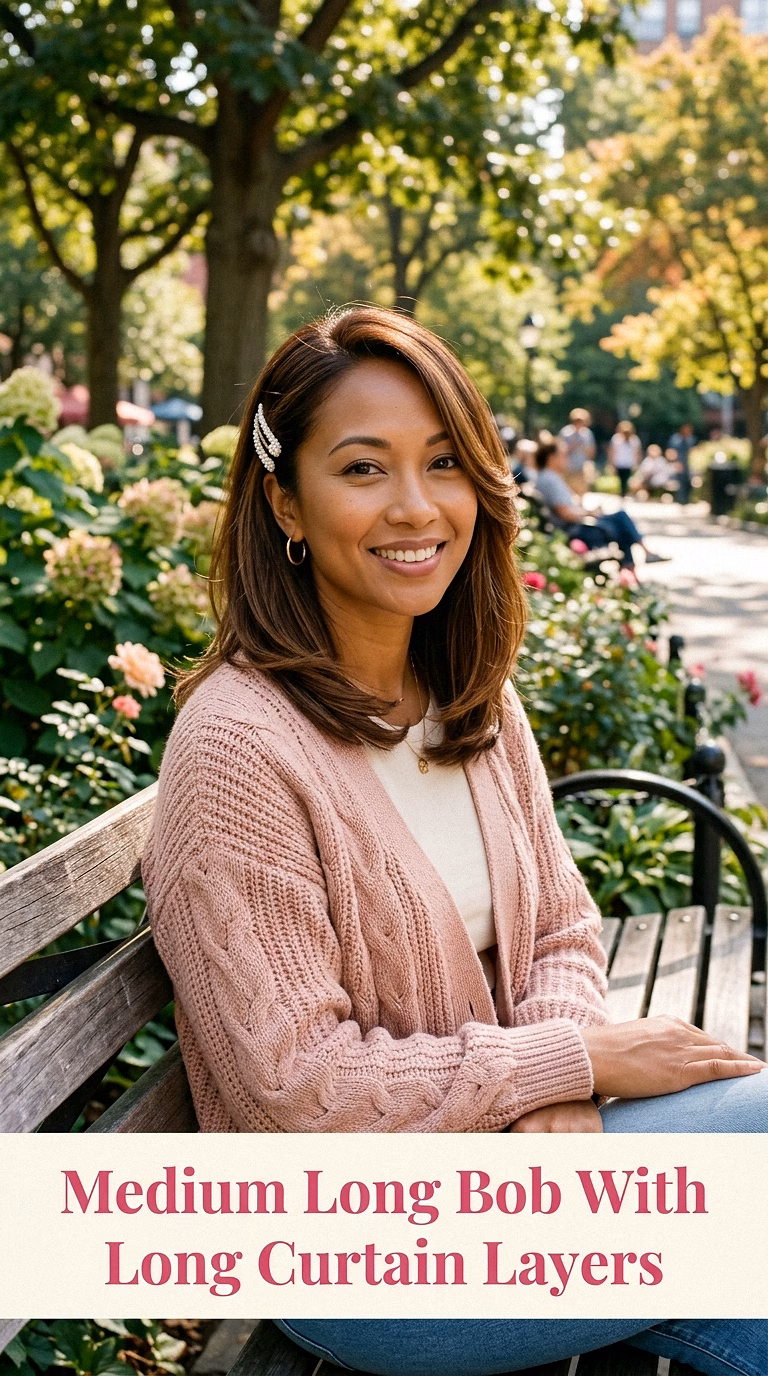 Medium Long Bob With Long Curtain Layers