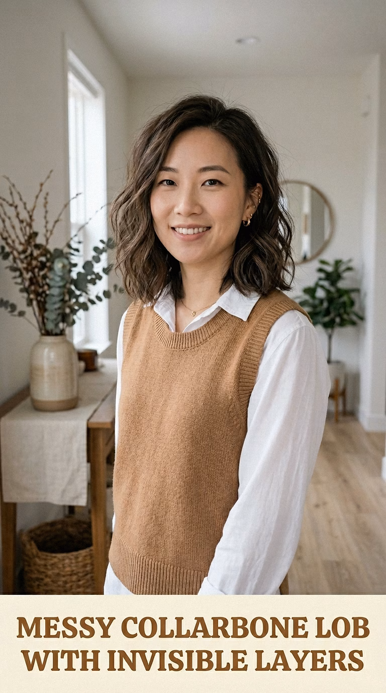 Messy Collarbone Lob With Invisible Layers