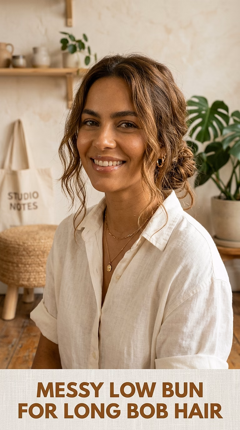 Messy Low Bun For Long Bob Hair