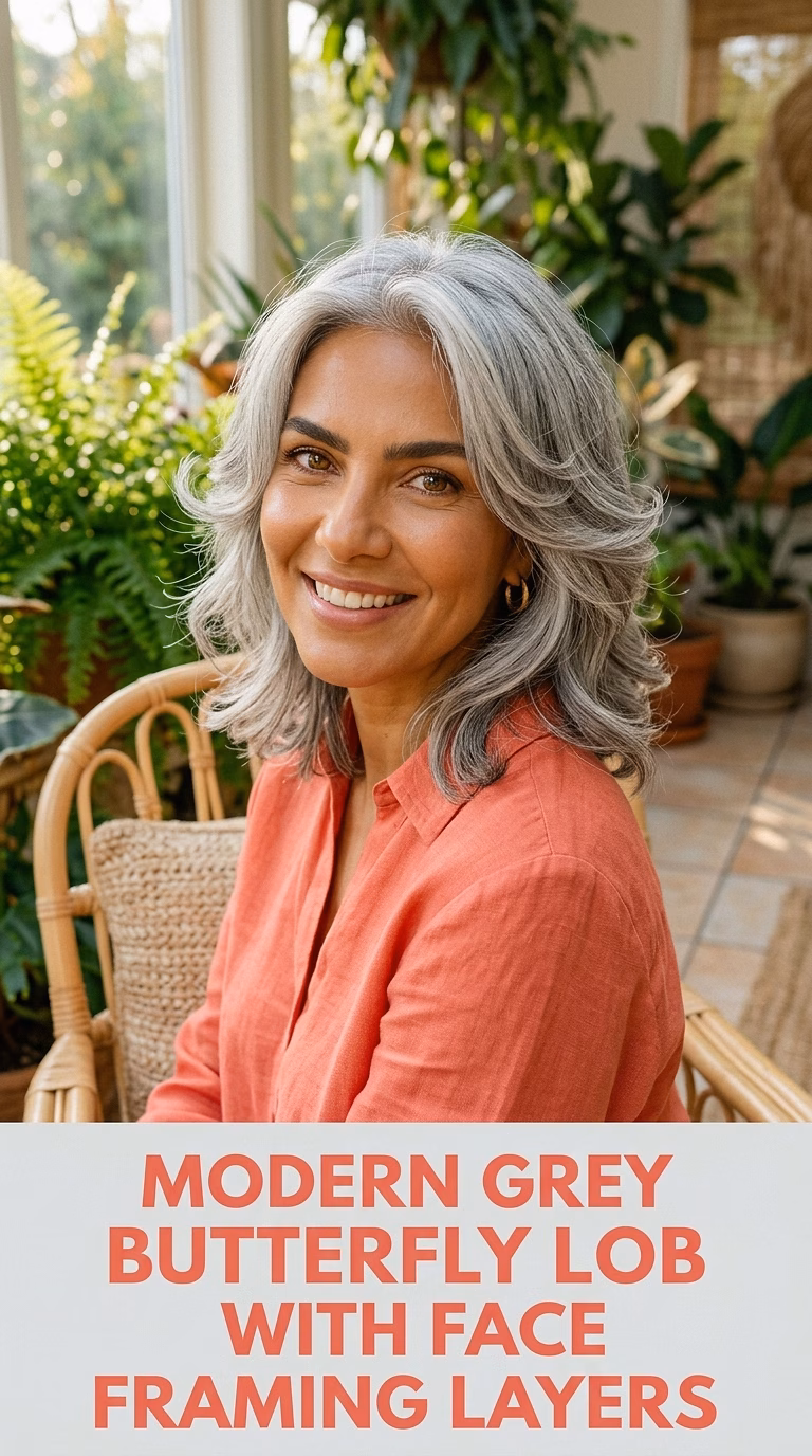 Modern Grey Butterfly Lob With Face Framing Layers