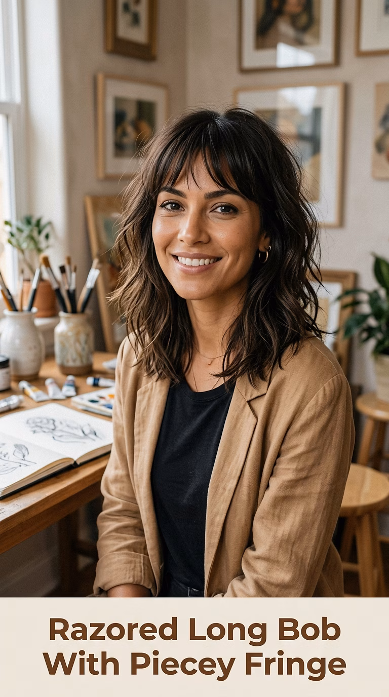 Razored Long Bob With Piecey Fringe