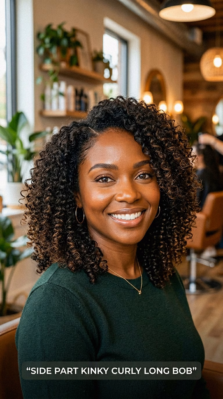 Side Part Kinky Curly Long Bob
