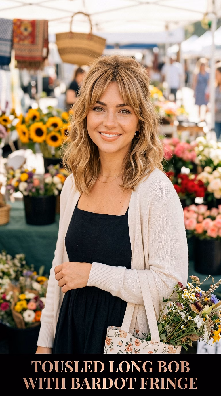 Tousled Long Bob With Bardot Fringe