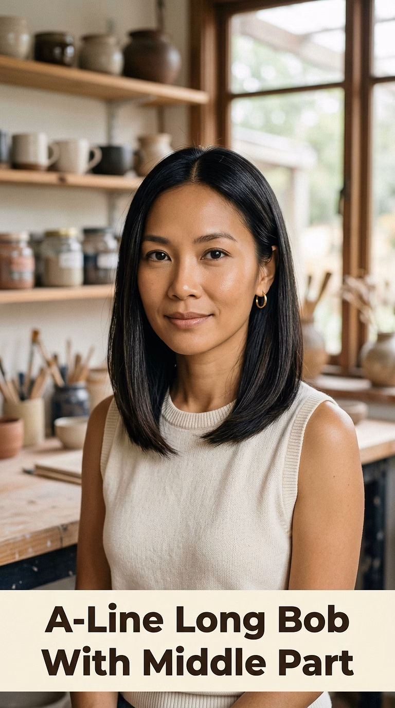 A-Line Long Bob With Middle Part