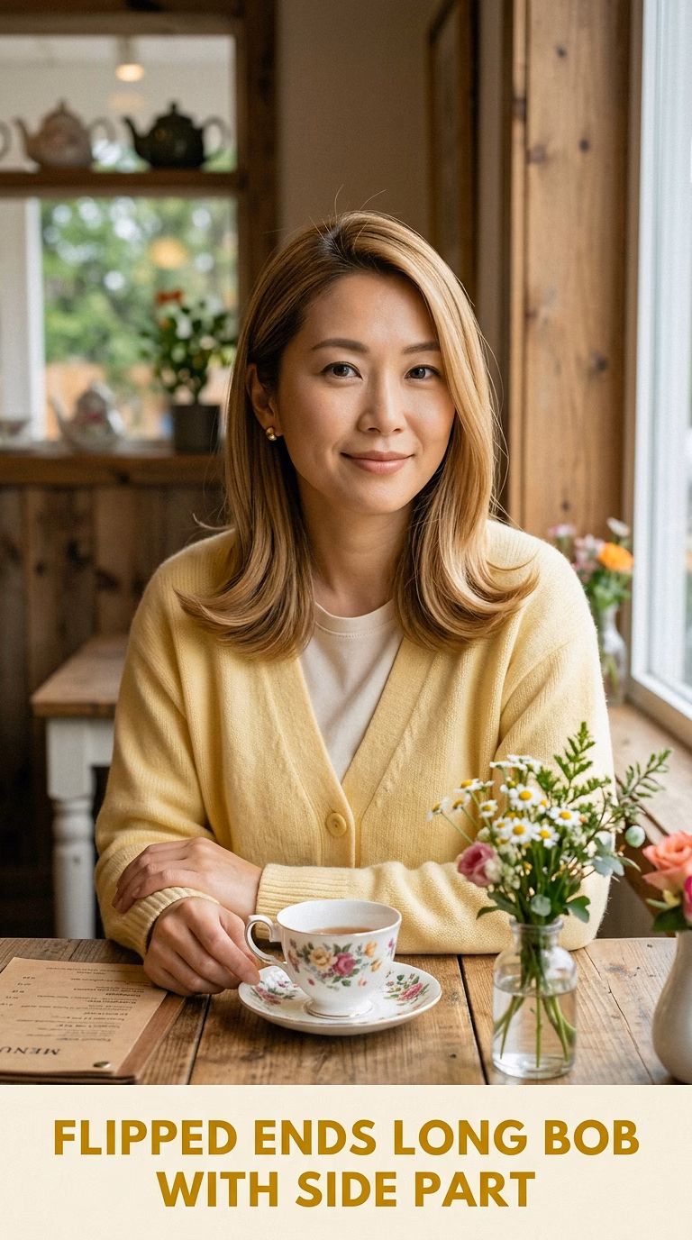 Flipped Ends Long Bob With Side Part