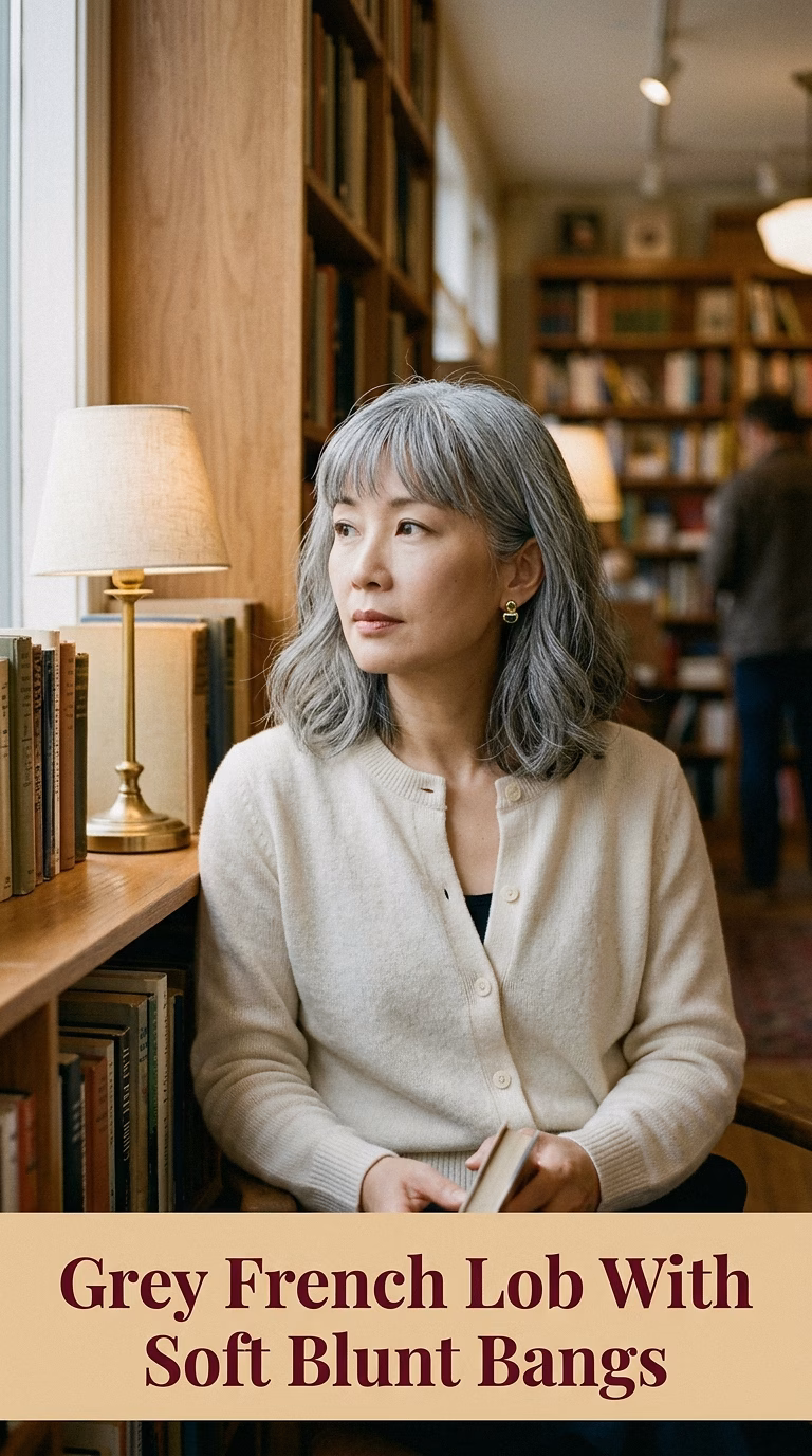 Grey French Lob With Soft Blunt Bangs