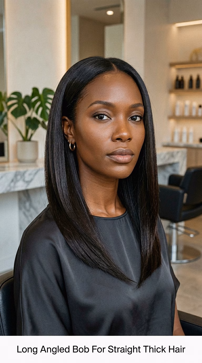 Long Angled Bob For Straight Thick Hair