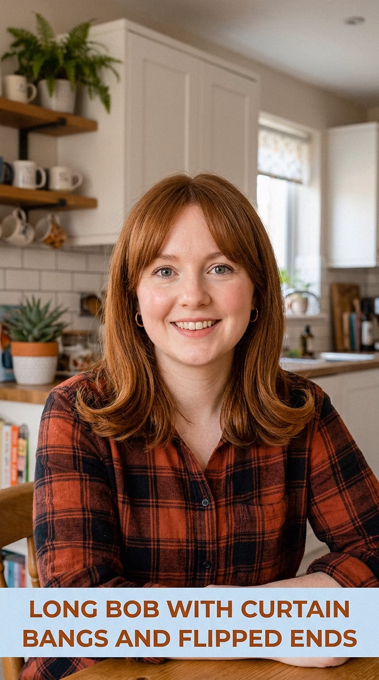 Long Bob With Curtain Bangs And Flipped Ends