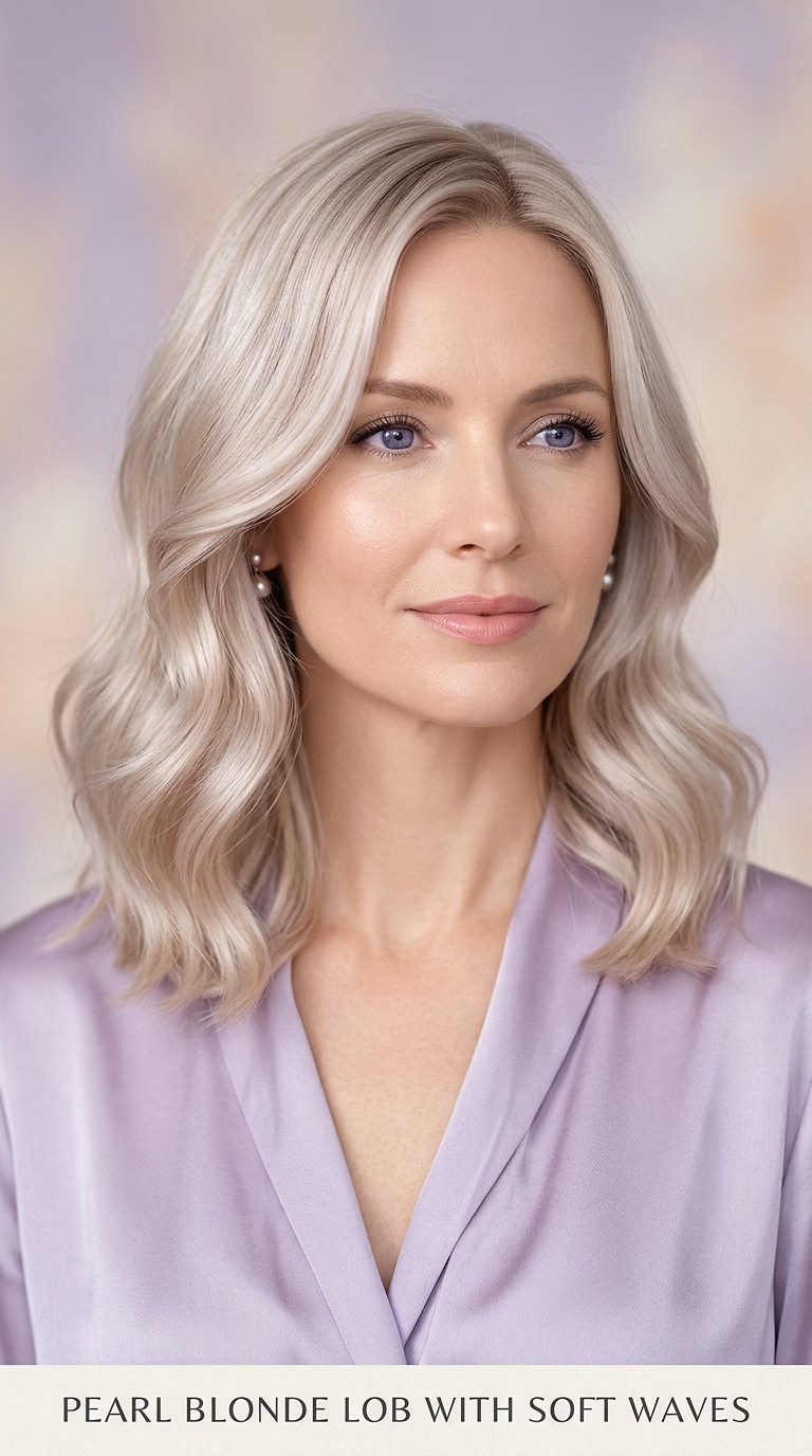 Pearl Blonde Lob With Soft Waves