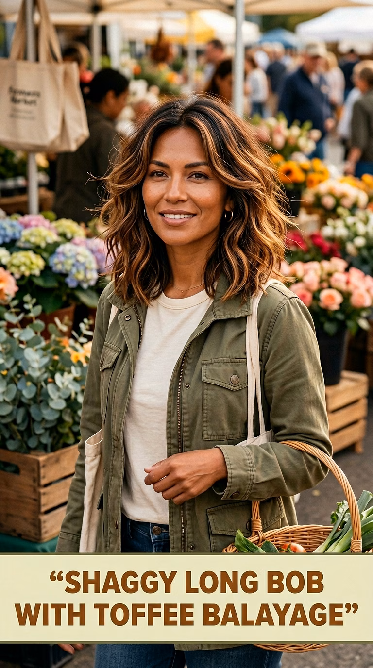 Shaggy Long Bob With Toffee Balayage