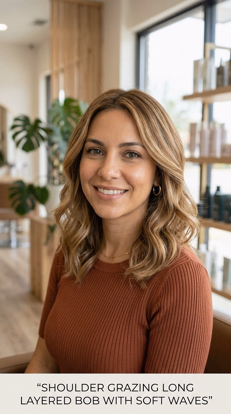 Shoulder Grazing Long Layered Bob With Soft Waves