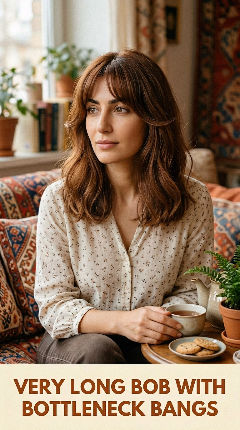 Very Long Bob With Bottleneck Bangs