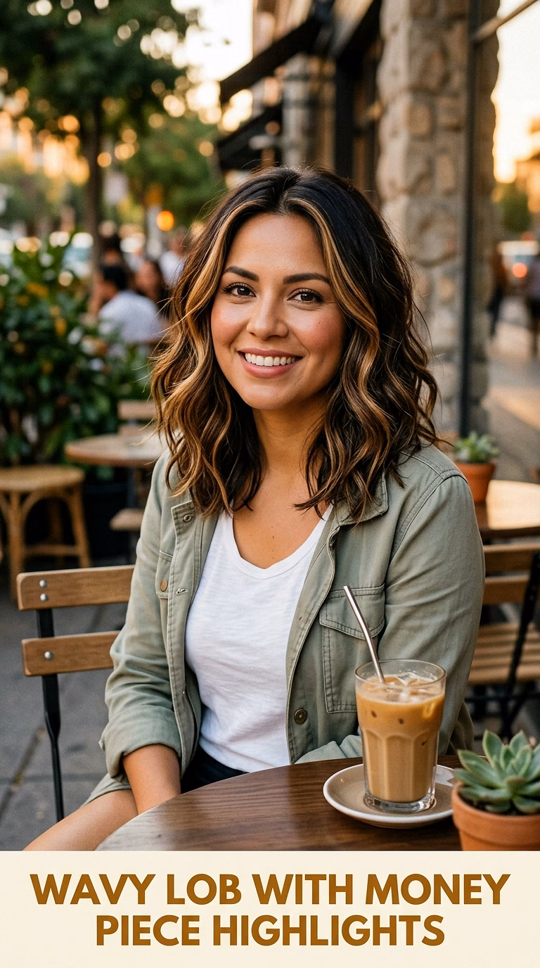 Wavy Lob With Money Piece Highlights