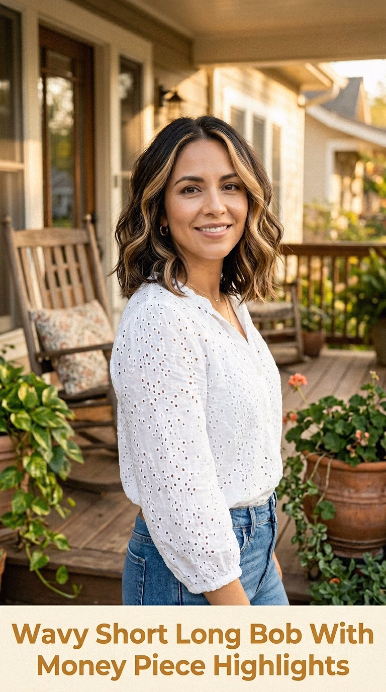Wavy Short Long Bob With Money Piece Highlights