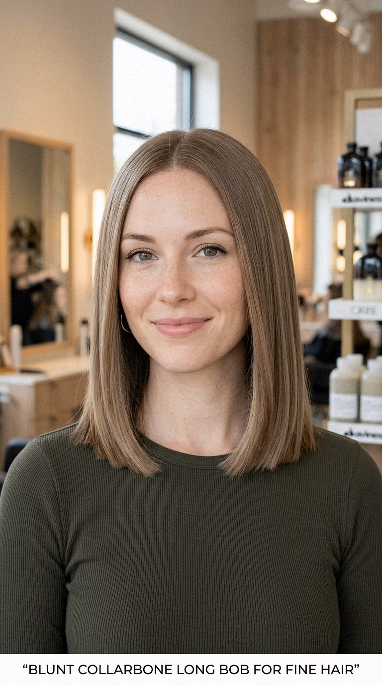 Blunt Collarbone Long Bob For Fine Hair