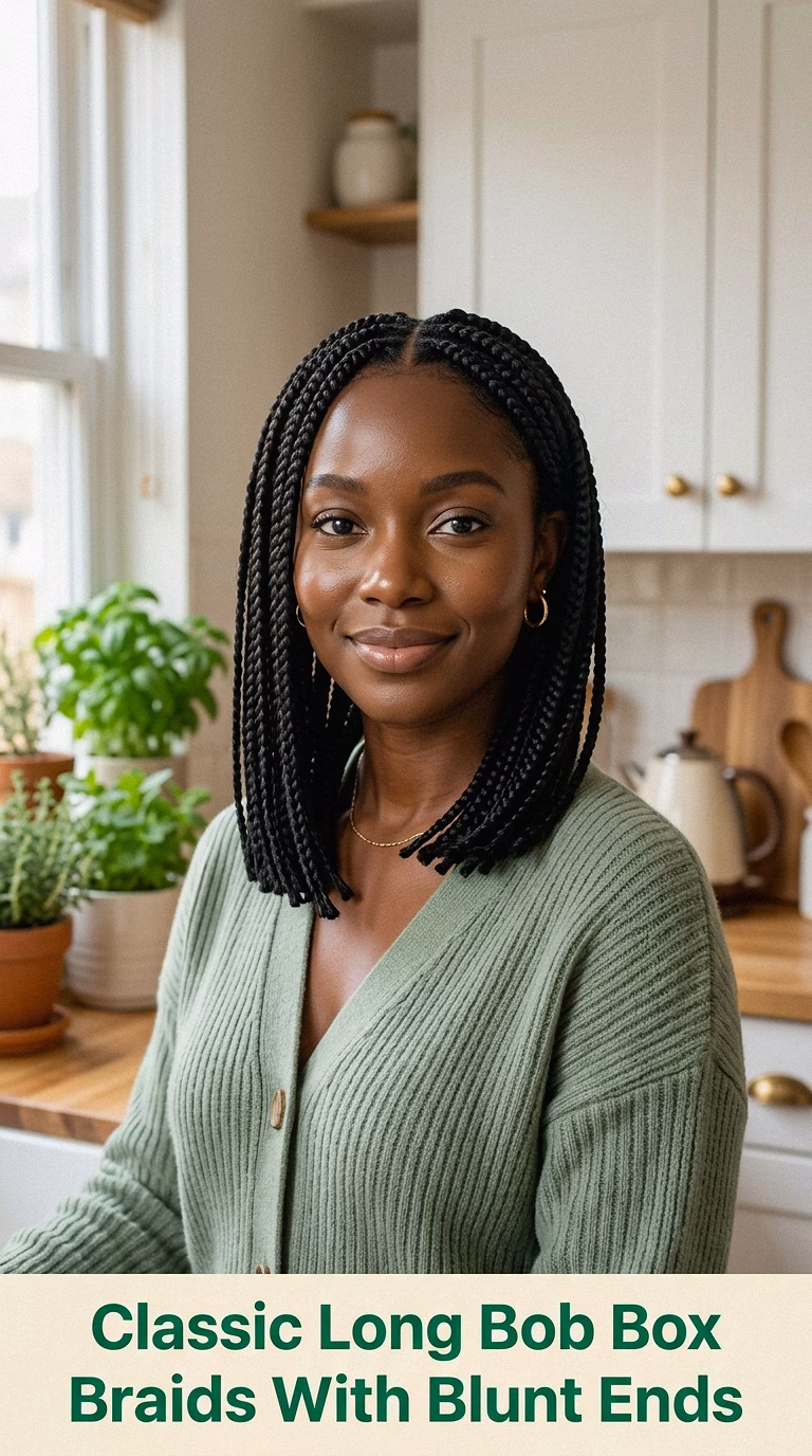 Classic Long Bob Box Braids With Blunt Ends