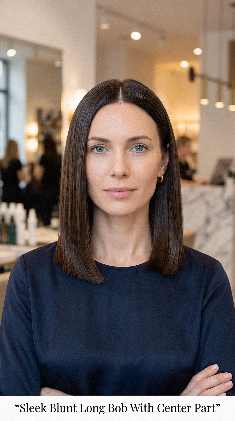 Sleek Blunt Long Bob With Center Part