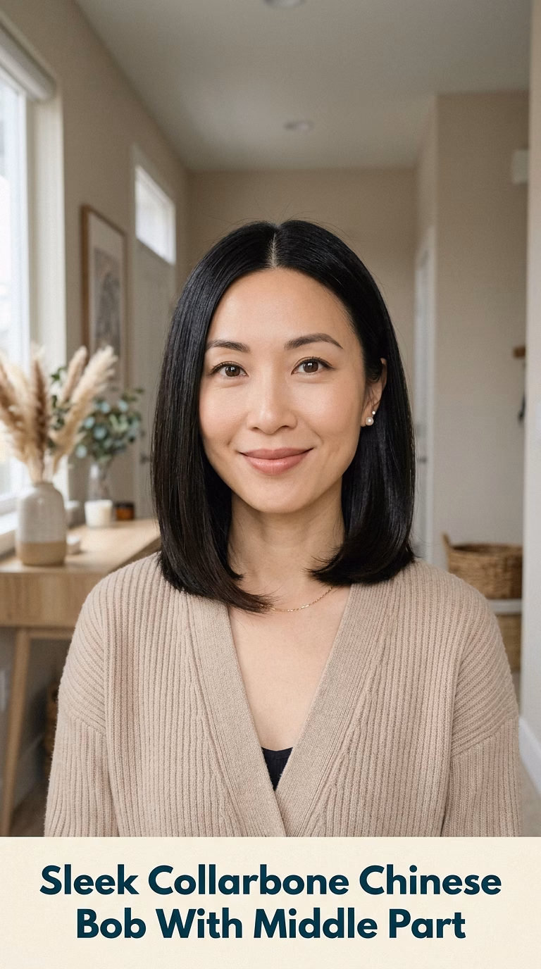 Sleek Collarbone Chinese Bob With Middle Part