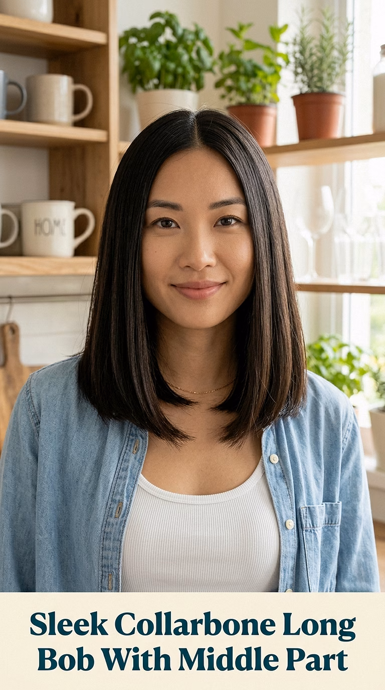 Sleek Collarbone Long Bob With Middle Part