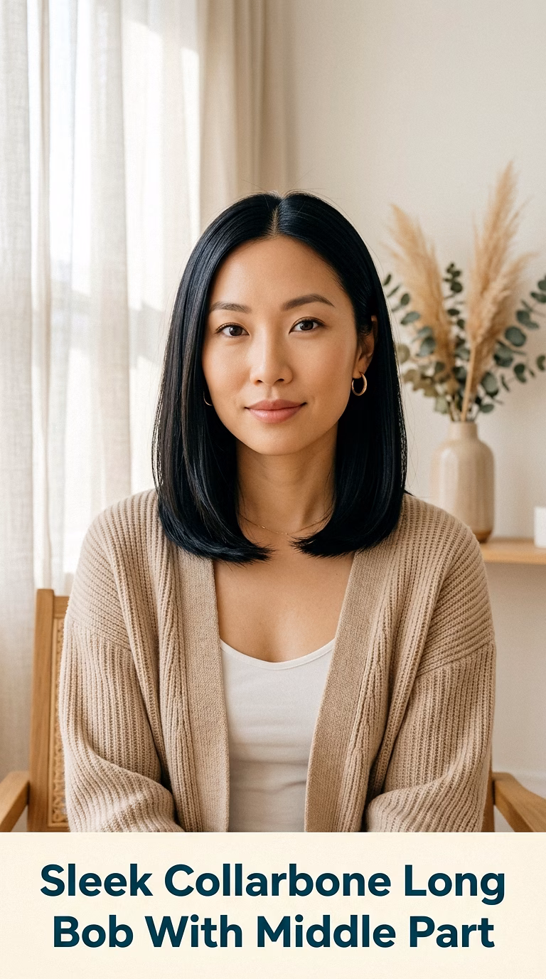 Sleek Collarbone Long Bob With Middle Part