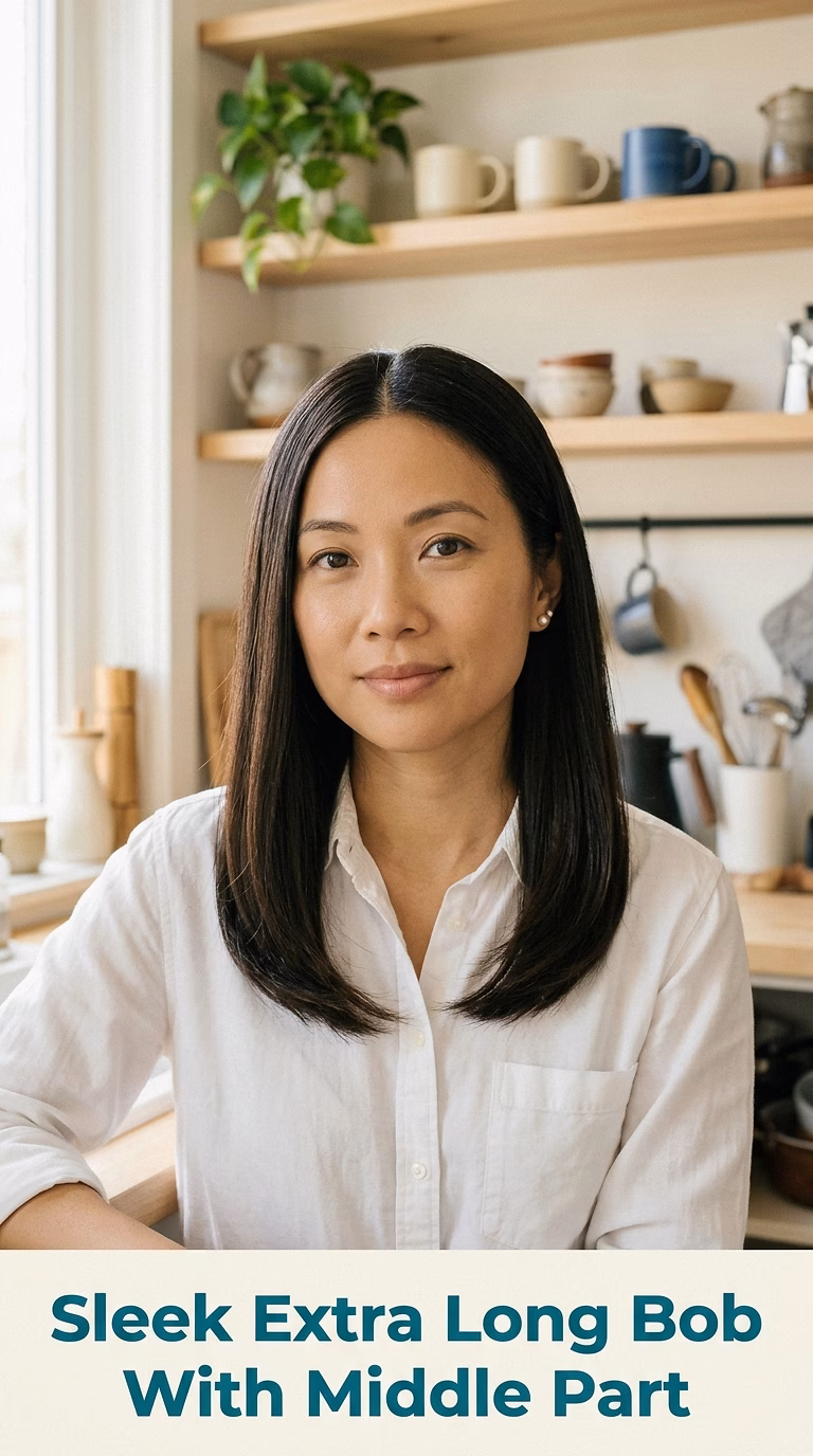 Sleek Extra Long Bob With Middle Part