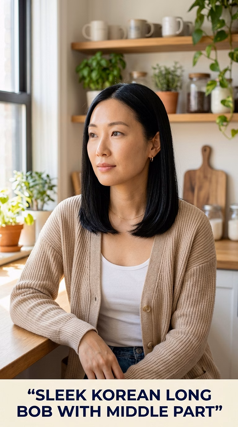 Sleek Korean Long Bob With Middle Part