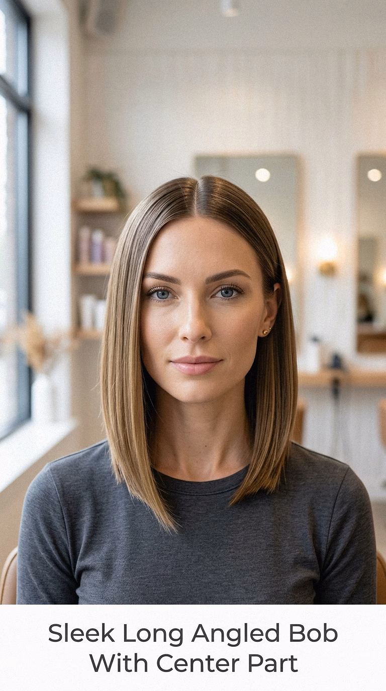 Sleek Long Angled Bob With Center Part