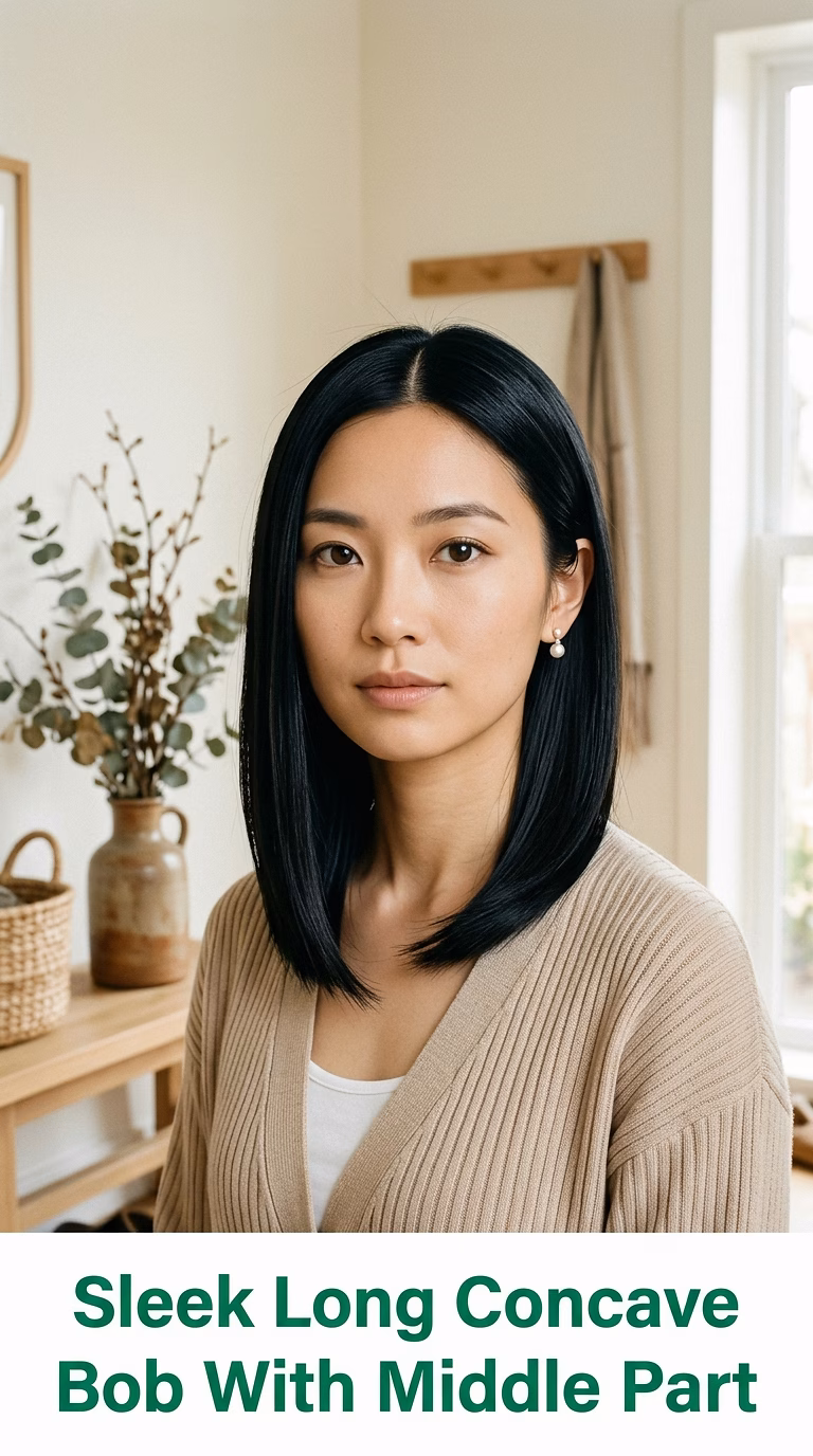 Sleek Long Concave Bob With Middle Part
