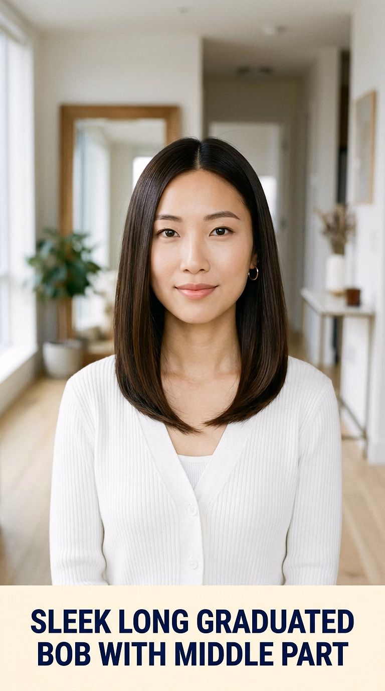Sleek Long Graduated Bob With Middle Part