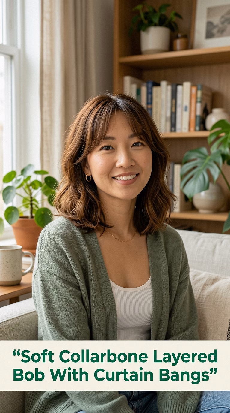 Soft Collarbone Layered Bob With Curtain Bangs