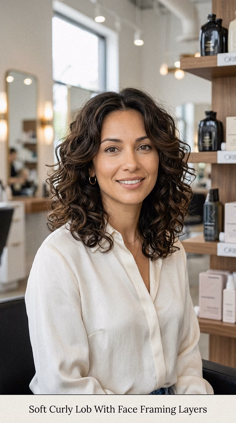 Soft Curly Lob With Face Framing Layers