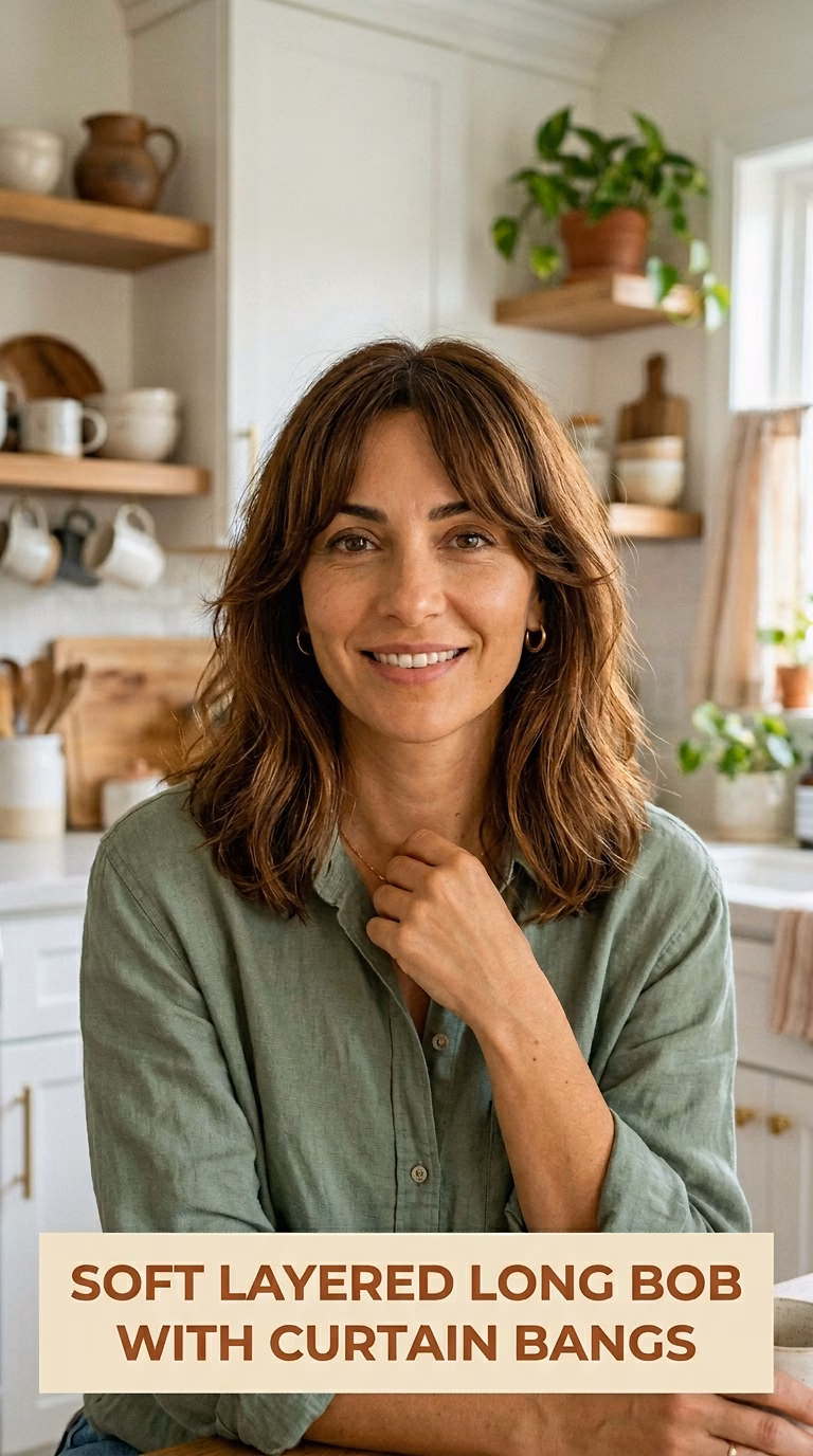 Soft Layered Long Bob With Curtain Bangs