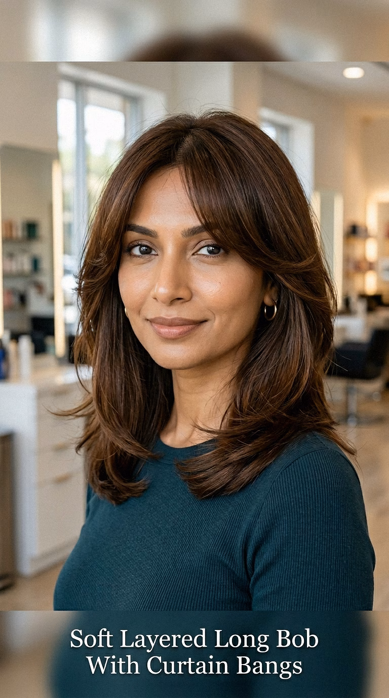 Soft Layered Long Bob With Curtain Bangs