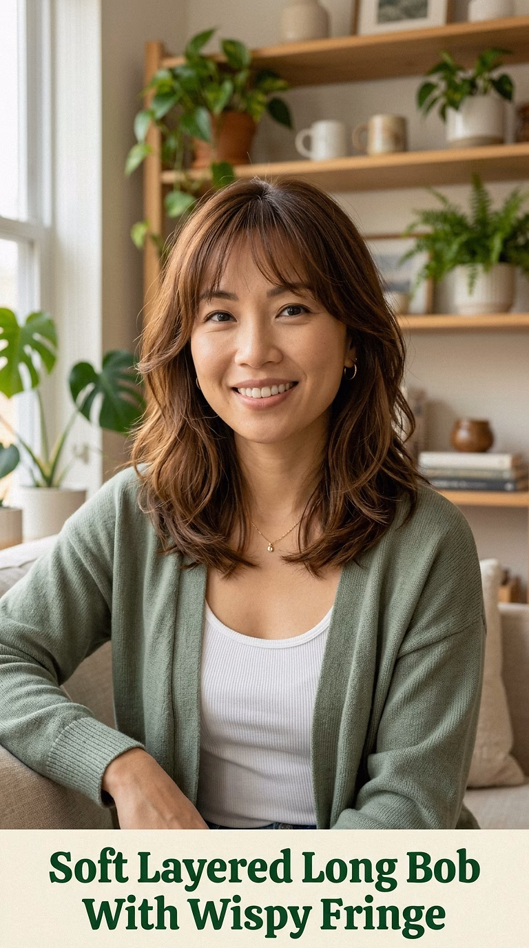 Soft Layered Long Bob With Wispy Fringe