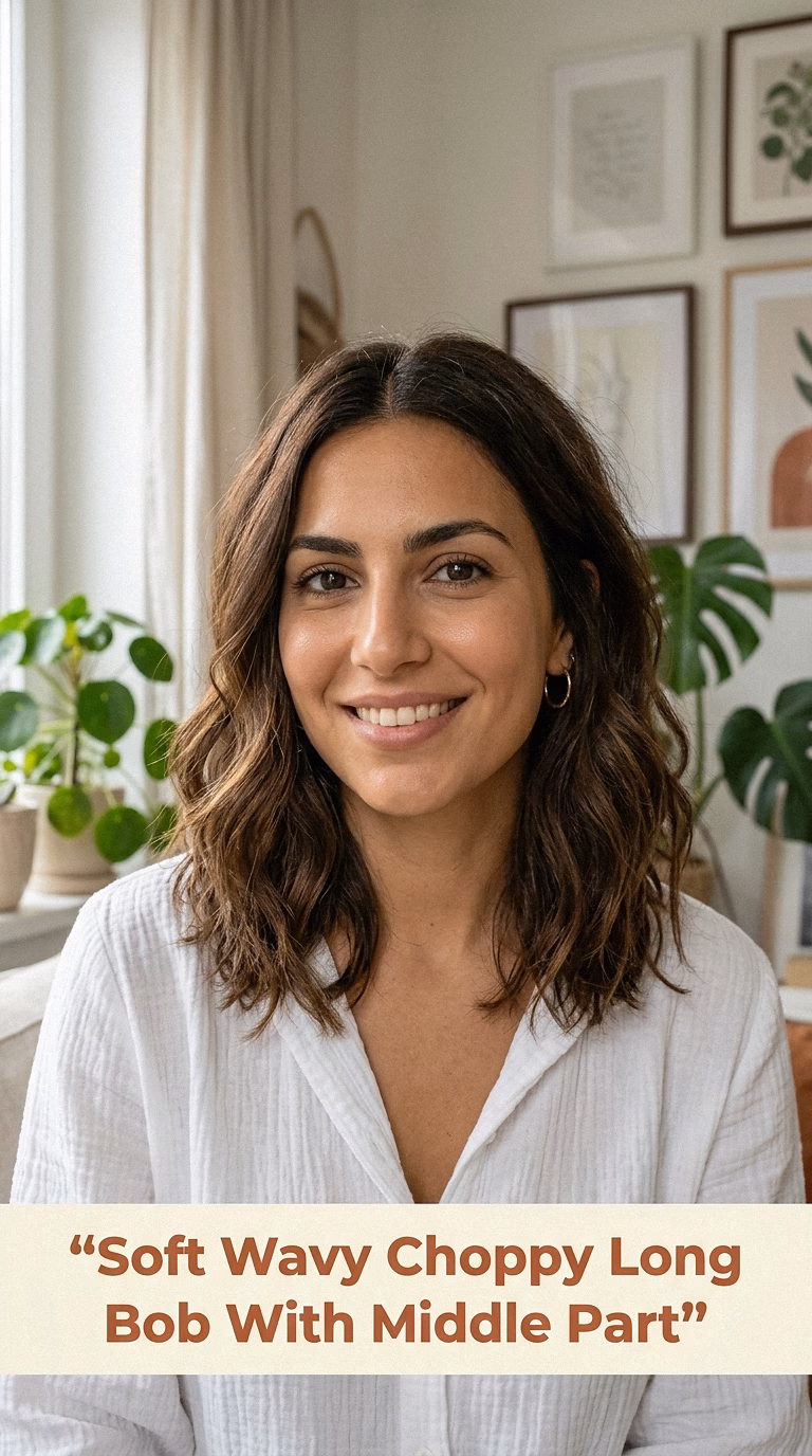 Soft Wavy Choppy Long Bob With Middle Part