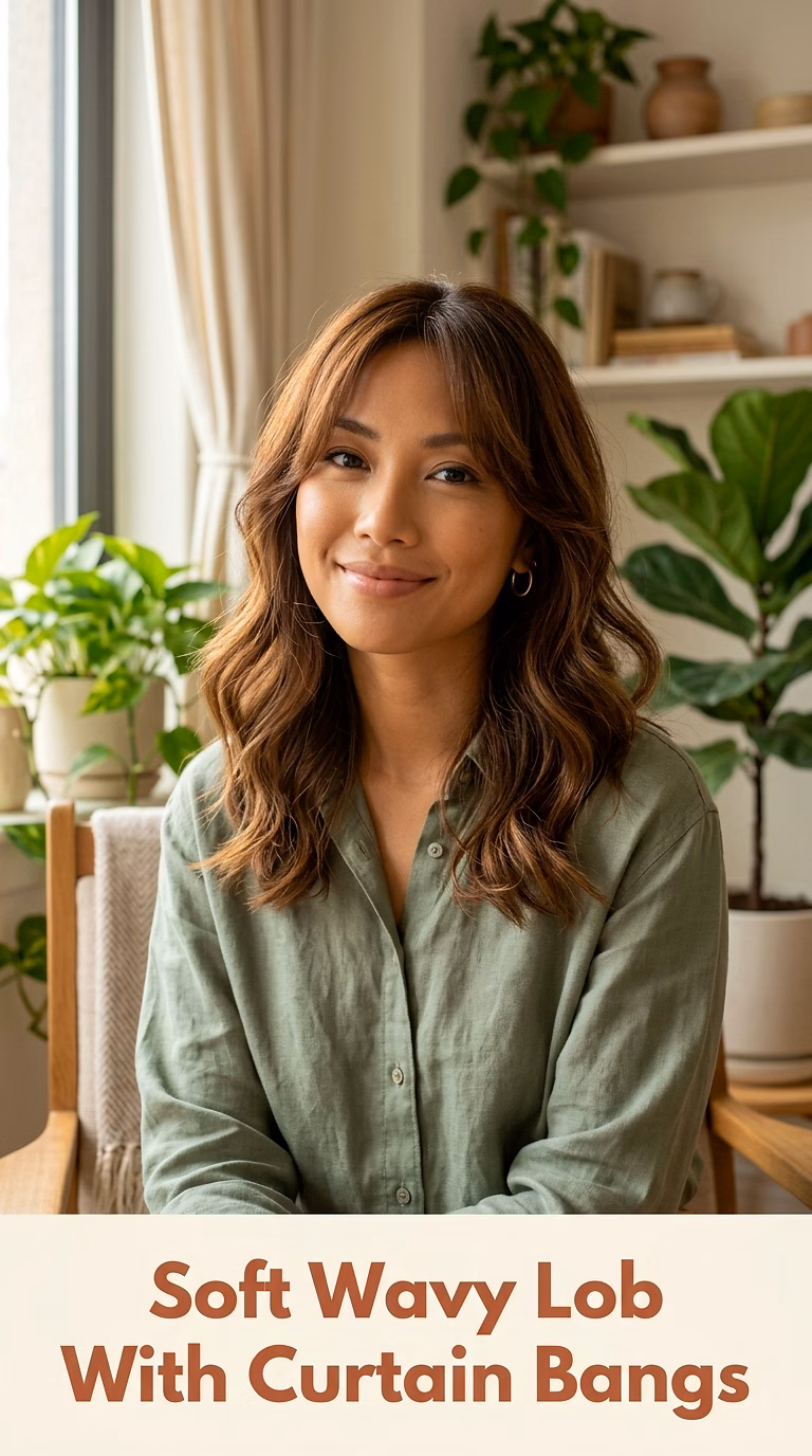 Soft Wavy Lob With Curtain Bangs