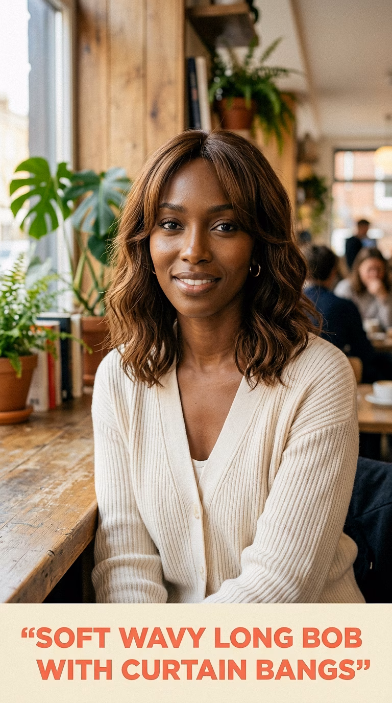 Soft Wavy Long Bob With Curtain Bangs