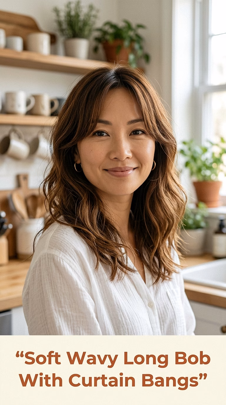 Soft Wavy Long Bob With Curtain Bangs