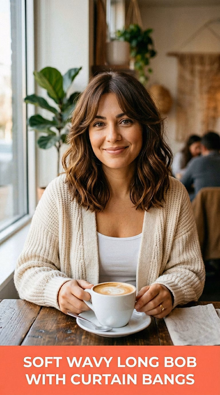 Soft Wavy Long Bob With Curtain Bangs