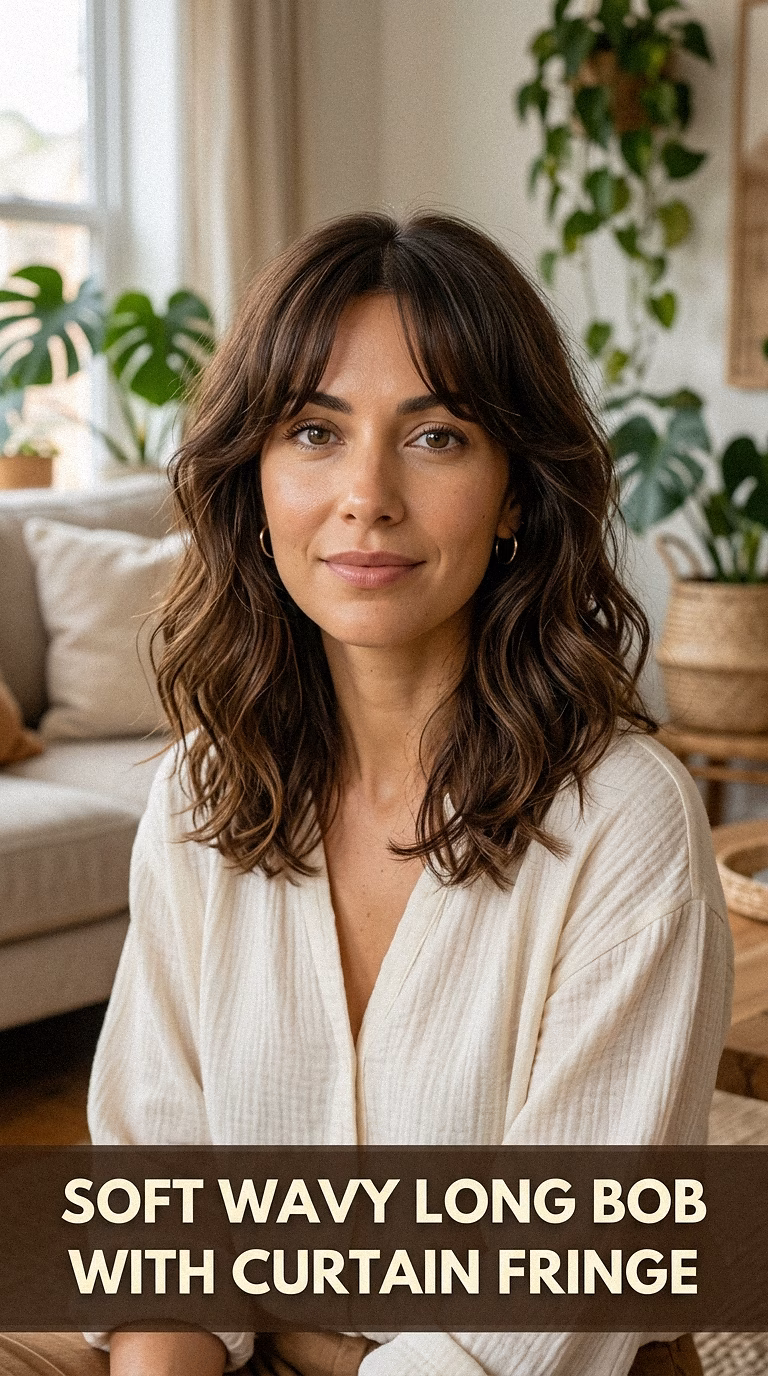 Soft Wavy Long Bob With Curtain Fringe