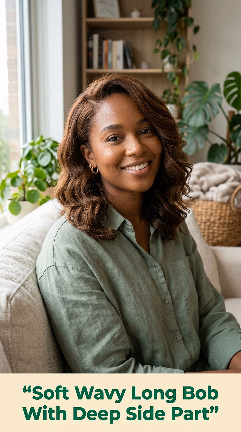 Soft Wavy Long Bob With Deep Side Part