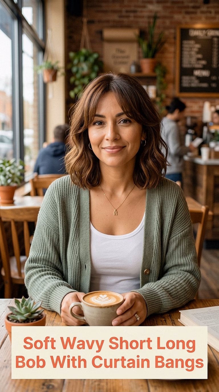 Soft Wavy Short Long Bob With Curtain Bangs