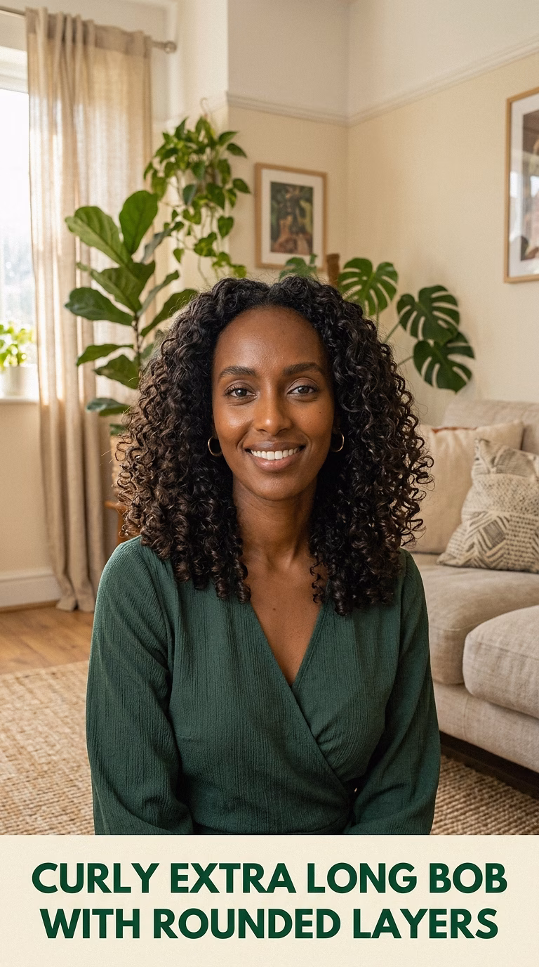 Curly Extra Long Bob With Rounded Layers