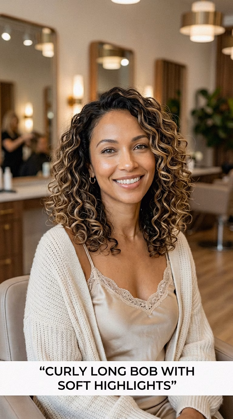 Curly Long Bob With Soft Highlights