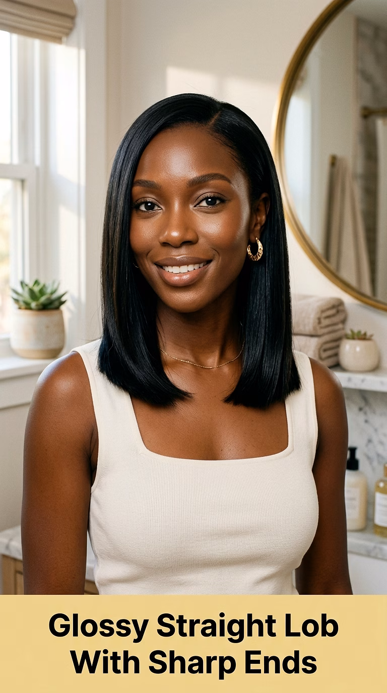 Glossy Straight Lob With Sharp Ends