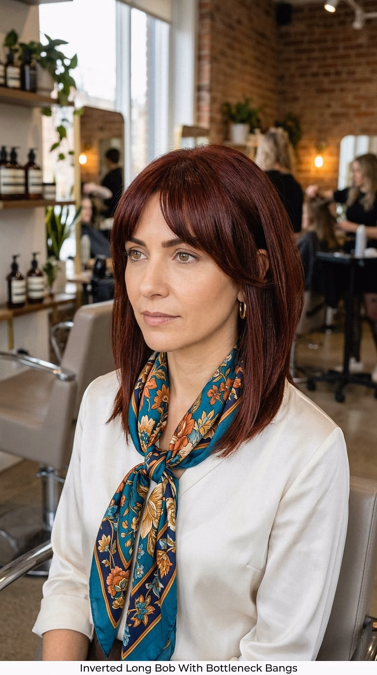 Inverted Long Bob With Bottleneck Bangs