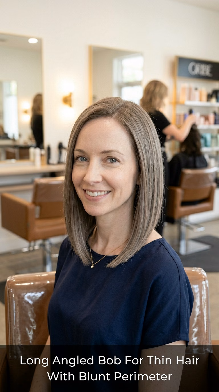 Long Angled Bob For Thin Hair With Blunt Perimeter