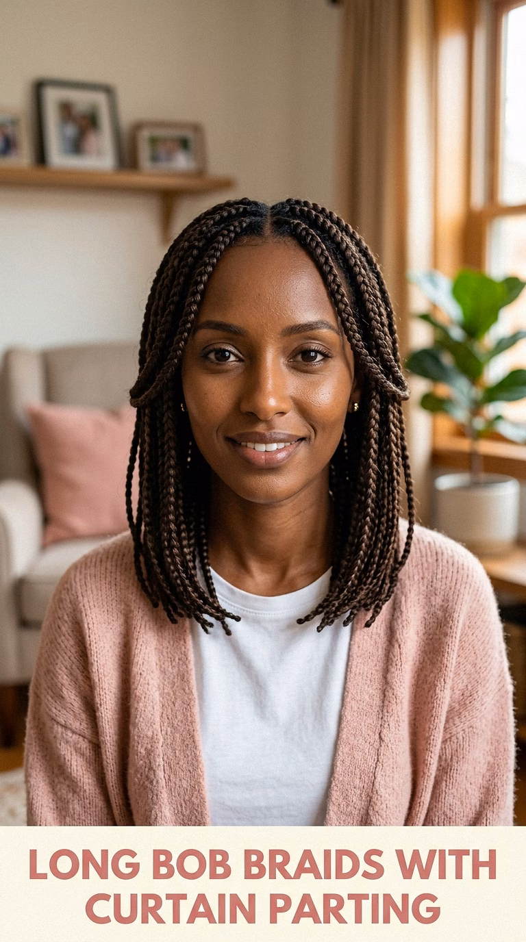 Long Bob Braids With Curtain Parting