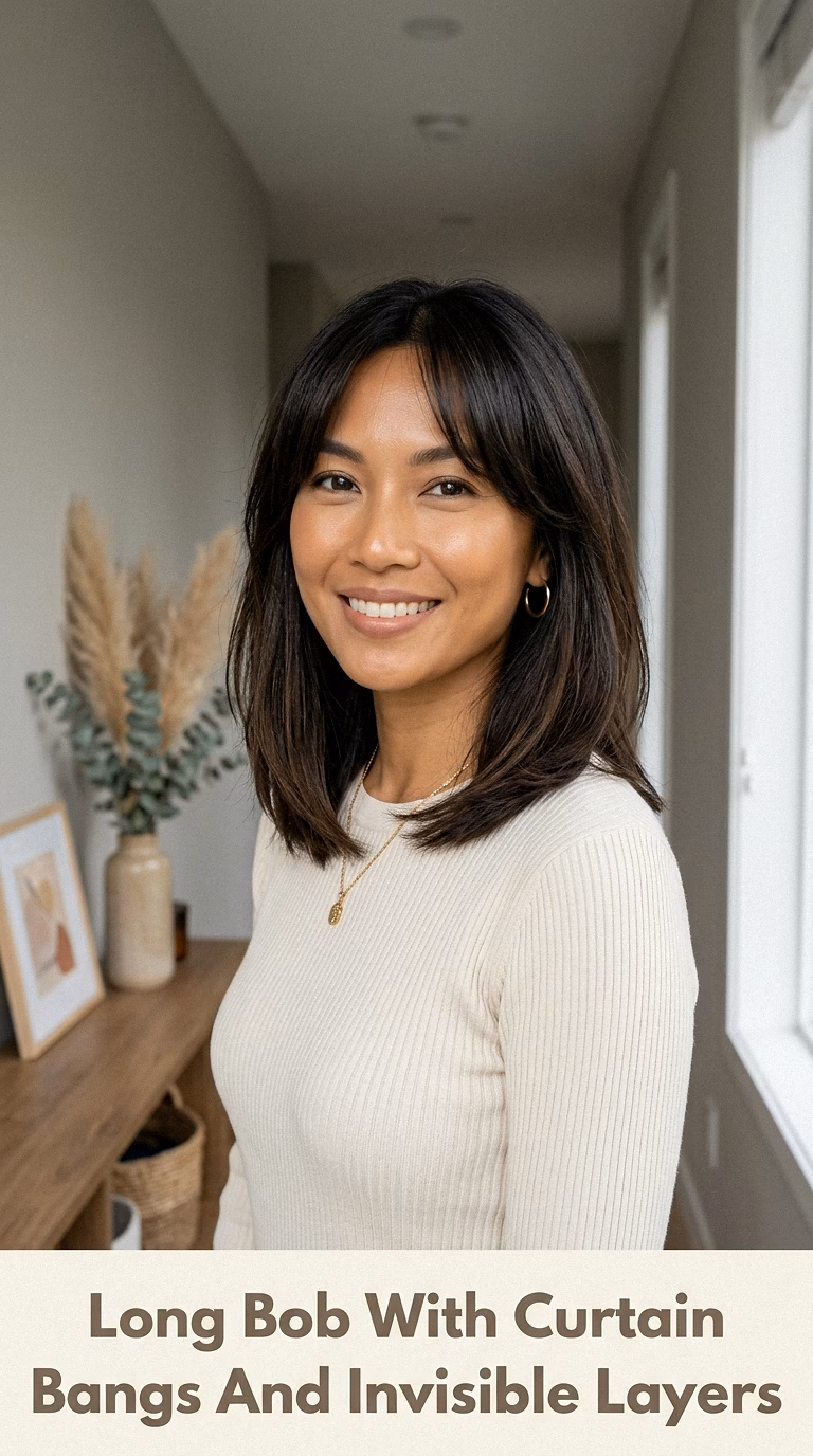 Long Bob With Curtain Bangs And Invisible Layers